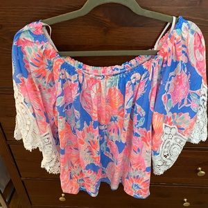 Lilly Pulitzer Blue and Pink Floral Top